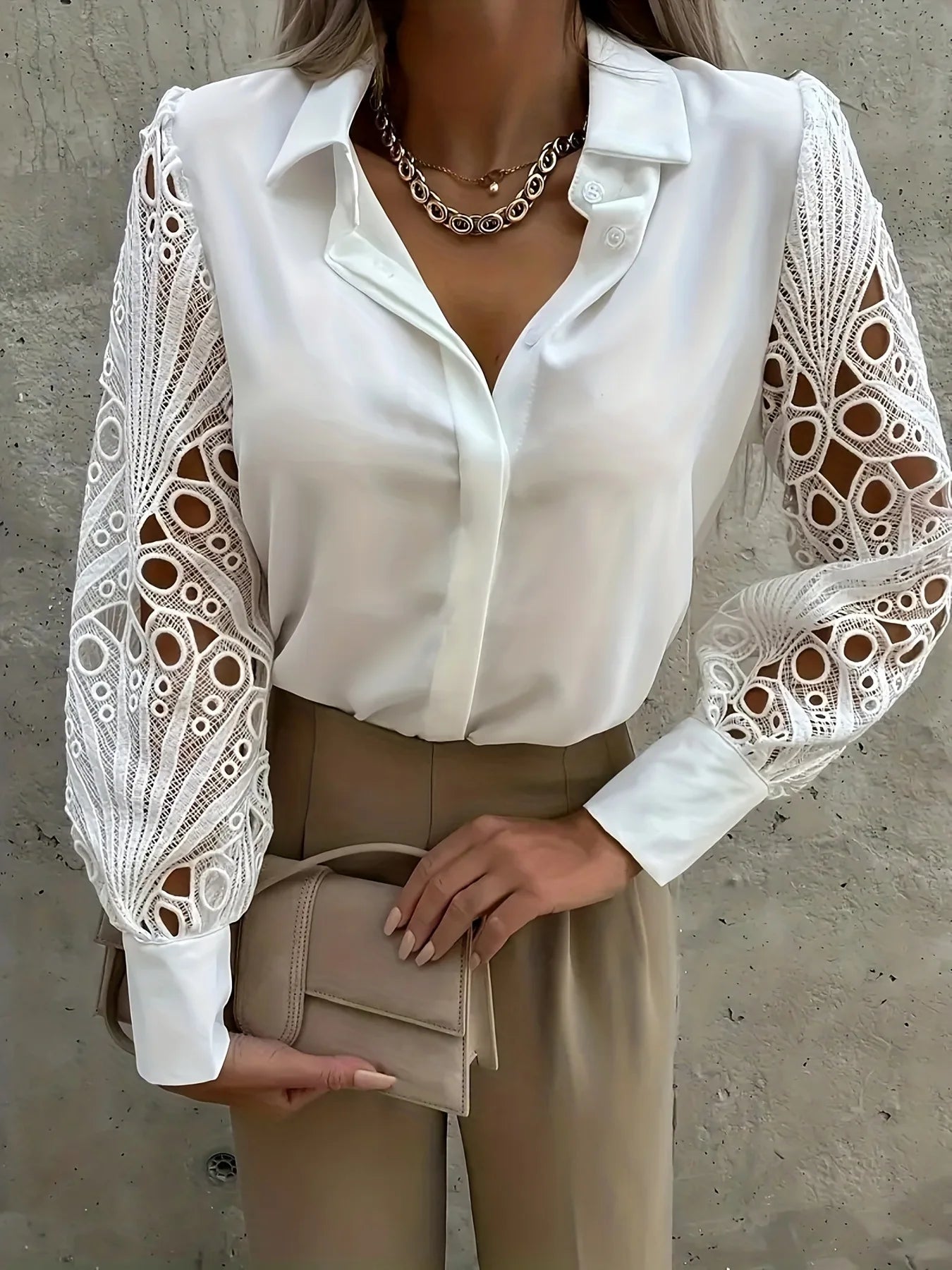 2024 Spring/Summer Women’s Chiffon Blouse – Elegant Long-Sleeve V-Neck Tunic for Casual & Office Wear