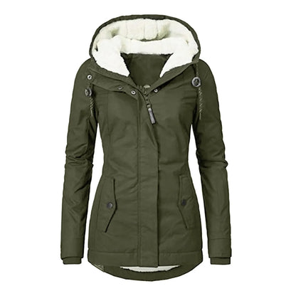 2021 New Style Women's Autumn/Winter Wool-Lined Long Sleeve Jacket - Solid Color Zip-Up Pocket Parka