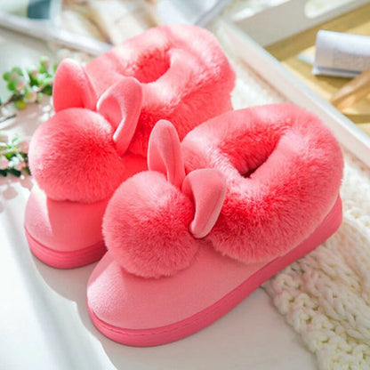 Women's Indoor Winter Fur Boots – Cozy Rabbit Slippers with Furry Ears & Fluffy Ankle Design