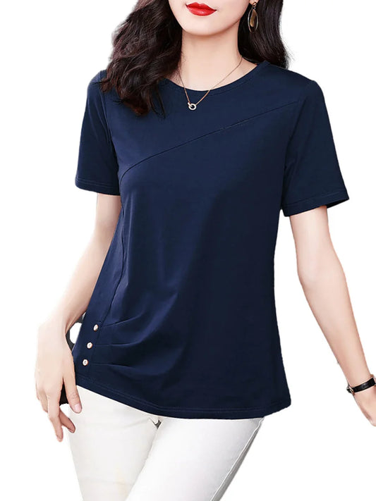 Women’s Plus-Size 5XL Spring & Summer Cotton Blouse – Casual Short-Sleeve O-Neck Solid T-Shirt