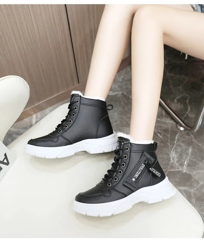 2024 Women's Winter Waterproof Snow Boots – High-Top Height-Increasing Plus Platform Ankle Boots with Cotton Lining