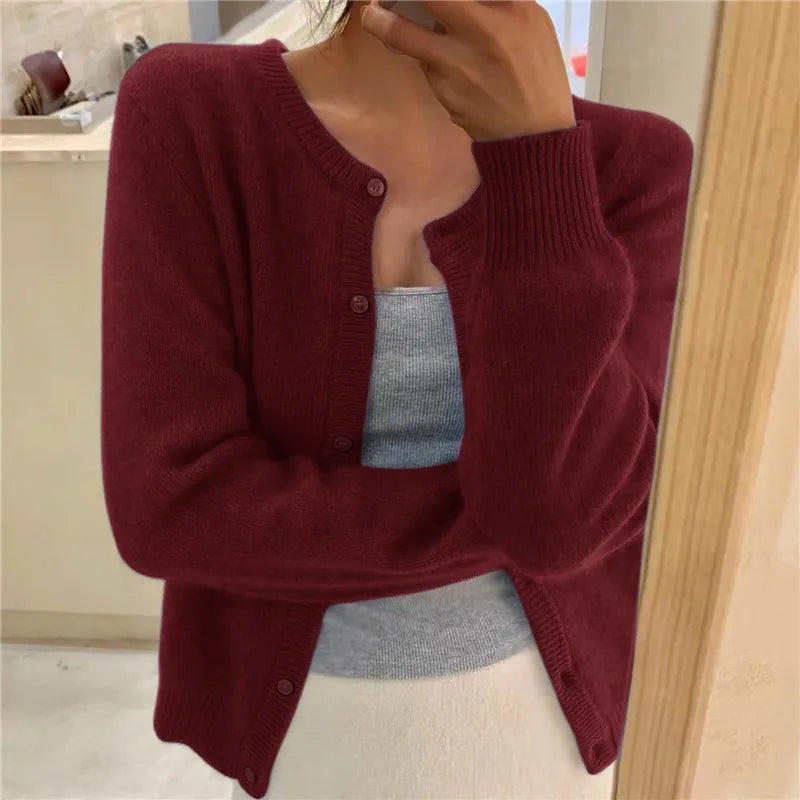 Monocromático single breasted malha cardigan para mulheres, jumper de manga com