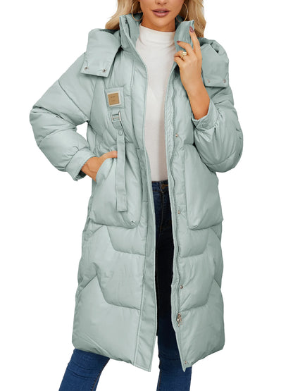 Autumn Winter Women’s Padded Jacket Stand Collar Wide-Waisted Hooded Long Coat