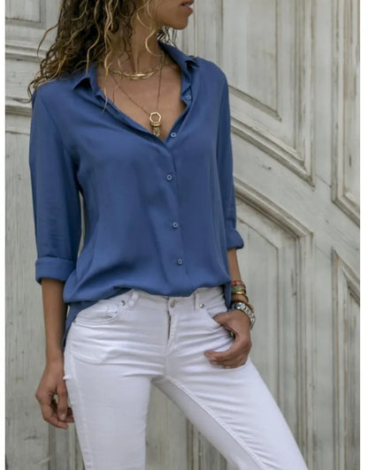 Vintage-Inspired Women's Autumn Polo Collar Blouse – Loose Button-Up Top for Office & Casual Wear