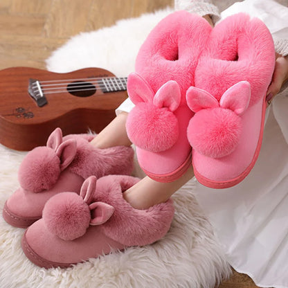 Women's Indoor Winter Fur Boots – Cozy Rabbit Slippers with Furry Ears & Fluffy Ankle Design