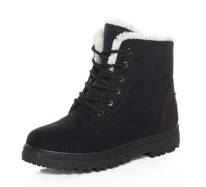 Women's Winter Fur-Lined Snow Boots – Cozy Low-Heel Ankle Footwear for Cold Days