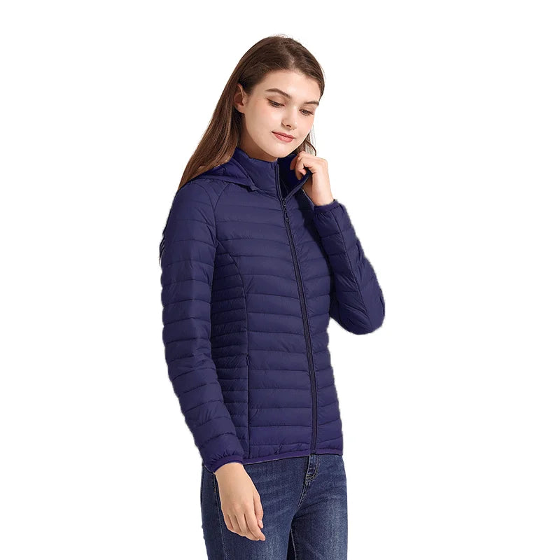 Women's Santelon Ultra-Light Quilted Jacket with Removable Hood, Outdoor Warm and Light Parka with Storage Bag