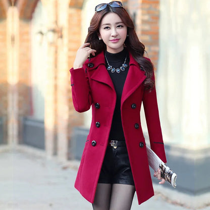 Autumn Winter Women Wool Coat 2024 Ladies Woolen Long Coat Female Fashion Slim-f