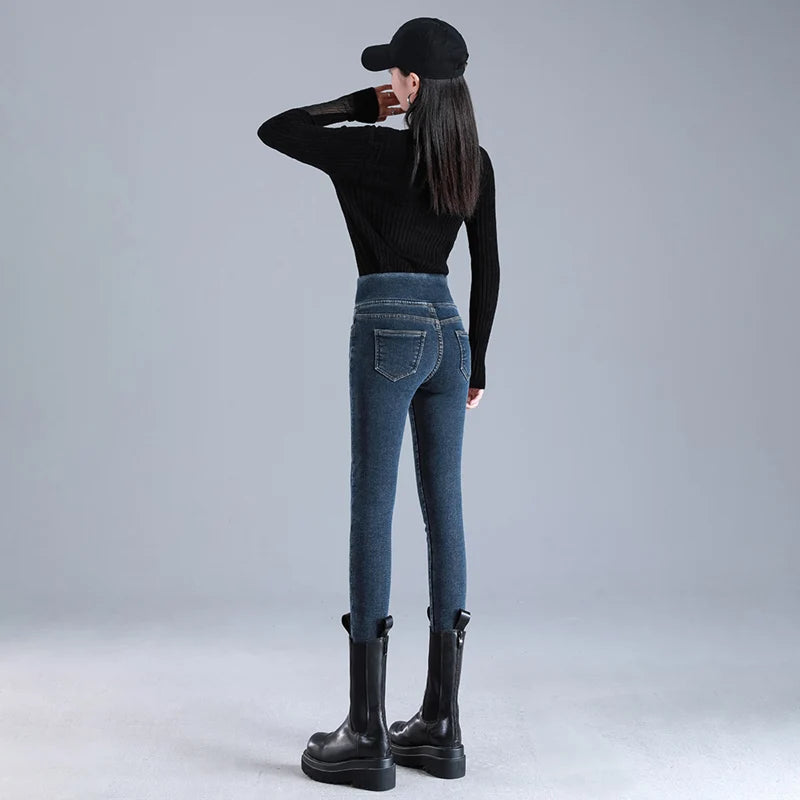 ZOENOVA Keep Warm Pants Women Winter Fleece Leggings Thick Velvet Jeans Fleece Skinny Highly Elastic Pant 2022 Female Legging