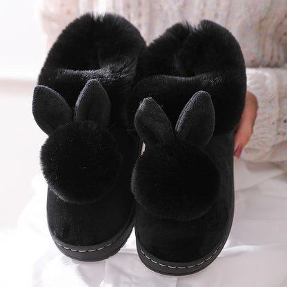 Women's Indoor Winter Fur Boots – Cozy Rabbit Slippers with Furry Ears & Fluffy Ankle Design