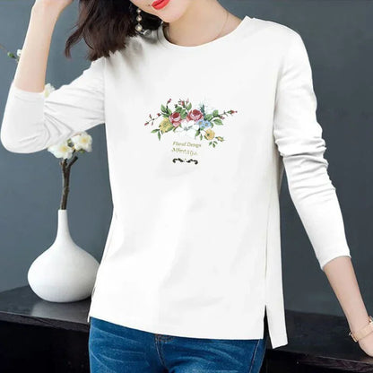 Women's 100% Cotton Long-Sleeve T-Shirt – Slim-Fit Round-Neck Base Layer for Spring & Casual Wear