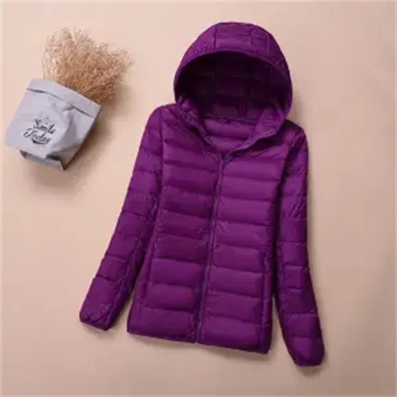 Women's Warm Quilted Cotton Hooded Jacket, Short Parka with High Collar, Oversized Coat, Fall & Winter Tops, New