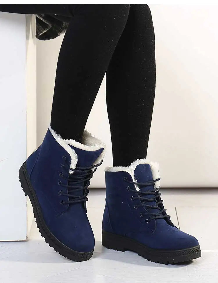 Women's Winter Fur-Lined Snow Boots – Cozy Low-Heel Ankle Footwear for Cold Days