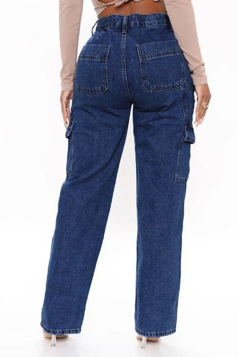 2023 New Y2K Women's High Waist Multi Pocket Cargo Jeans Fashion Loose Denim Wide Leg Pants Casual Female Trousers S-XL