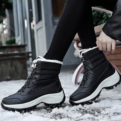 Women's Winter Snow Boots – Waterproof, Non-Slip Platform with Fur-Lined Ankle & Thigh-High Wedge Design