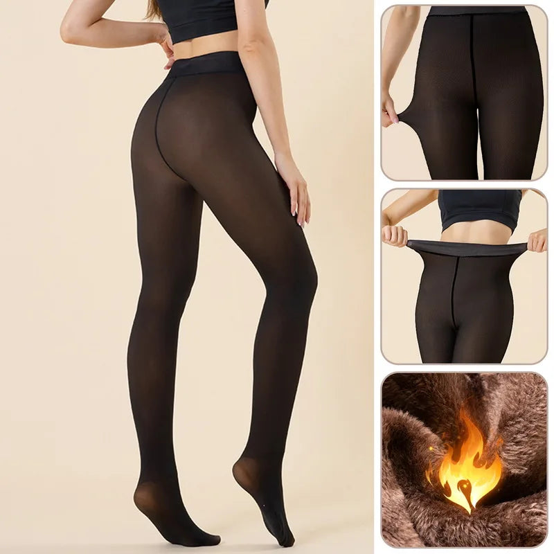 New Winter Warm Black Brown Leggings Sexy Thermal Pantyhose Women Fleece Tights Ladies Fake Translucent Thermal Stockings