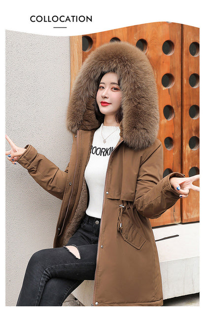 Women's Long Wool Parka with Hood and Fur Collar - Slim Quilted Coat, Warm Winter Fashion for Snow, New 2023