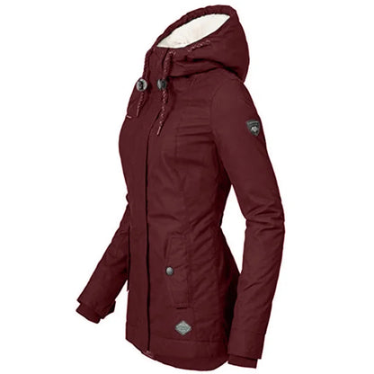 Customizable 2024 New UZZDSS Women's Warm Parkas with Thick Hood, Plush Jackets, Mid-Length Cotton Winter Coat, Warm Outerwear