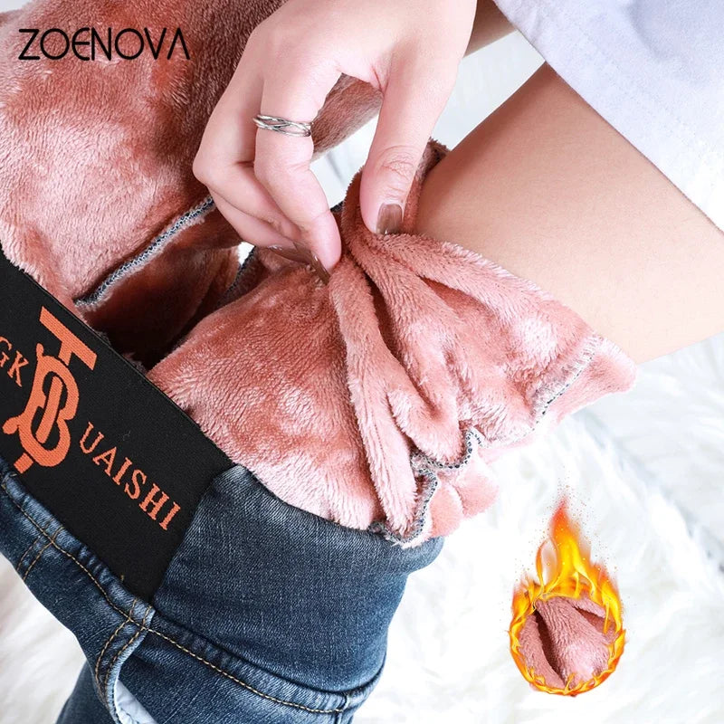 ZOENOVA Keep Warm Pants Women Winter Fleece Leggings Thick Velvet Jeans Fleece Skinny Highly Elastic Pant 2022 Female Legging