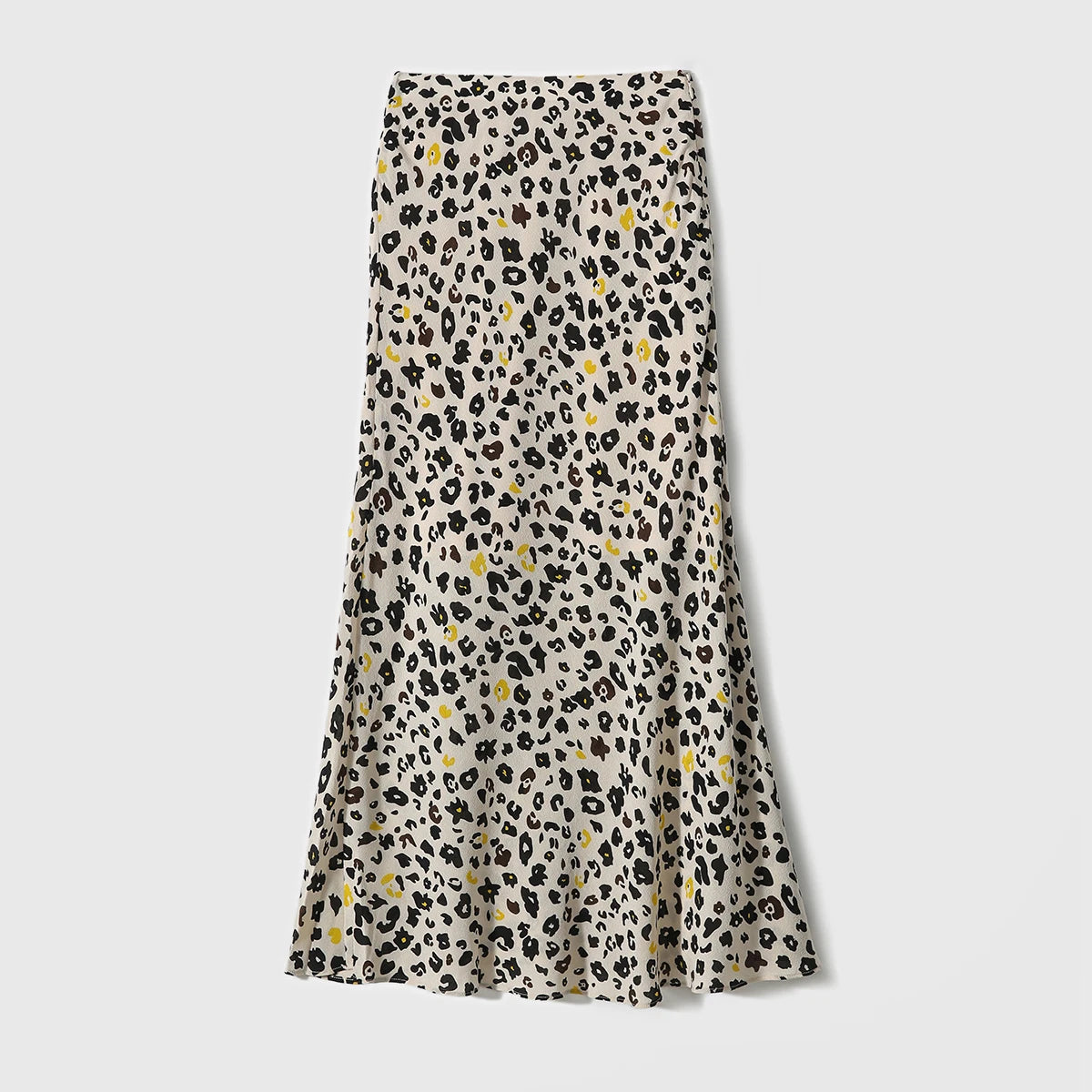 Birdtree, 100%Mulberry Silk Elegant Skirts, Women High Waist Leopard Printed, Fr