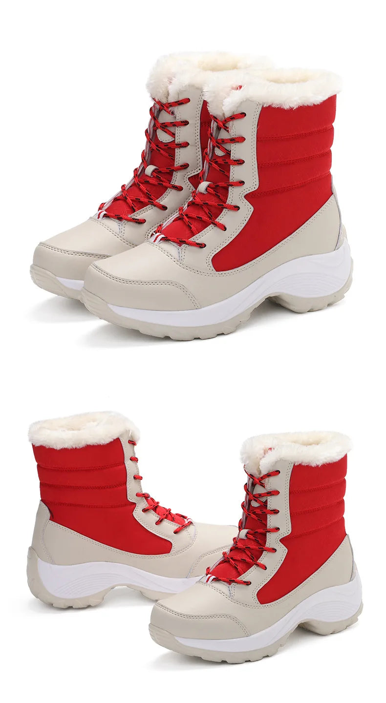 Women's Winter Snow Boots – Waterproof, Non-Slip Platform with Fur-Lined Ankle & Thigh-High Wedge Design