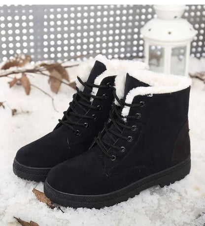 Women's Winter Fur-Lined Snow Boots – Cozy Low-Heel Ankle Footwear for Cold Days