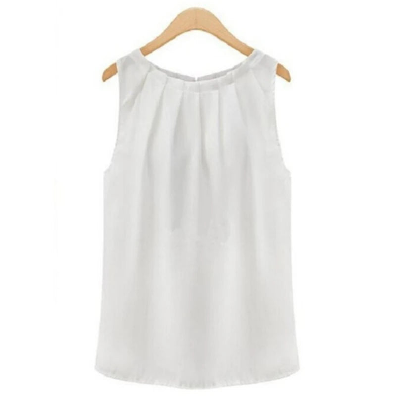 New Summer Sleeveless Chiffon Blouse – Women’s Fashion Round-Neck Top for Travel & Work