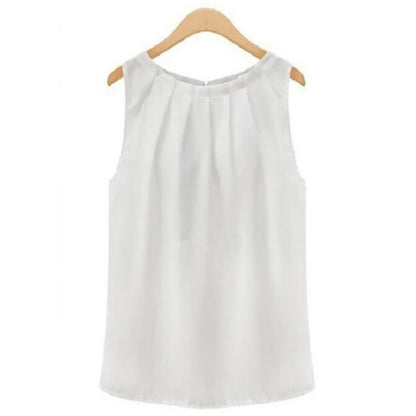 New Summer Sleeveless Chiffon Blouse – Women’s Fashion Round-Neck Top for Travel & Work