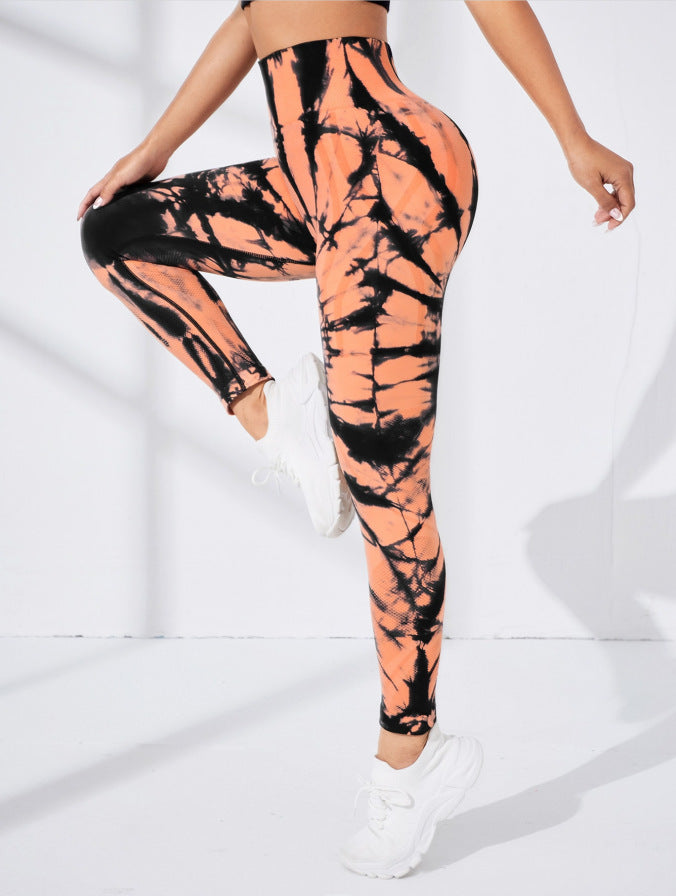 Seamless Tie-Dye High-Waist Leggings - Push-Up Yoga & Workout Pants for Women