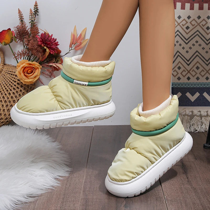 2024 Women's Waterproof Winter Ankle Boots – Cute Plush Down Cloth Snow Boots with Thick Non-Slip Sole & Cotton Lining