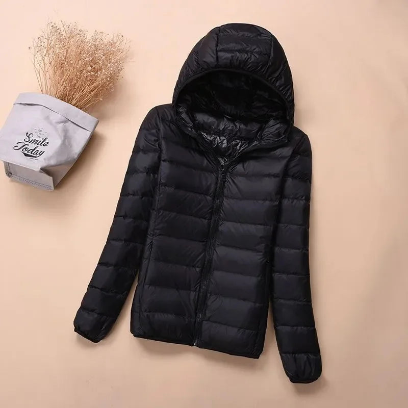 Women's Warm Quilted Cotton Hooded Jacket, Short Parka with High Collar, Oversized Coat, Fall & Winter Tops, New