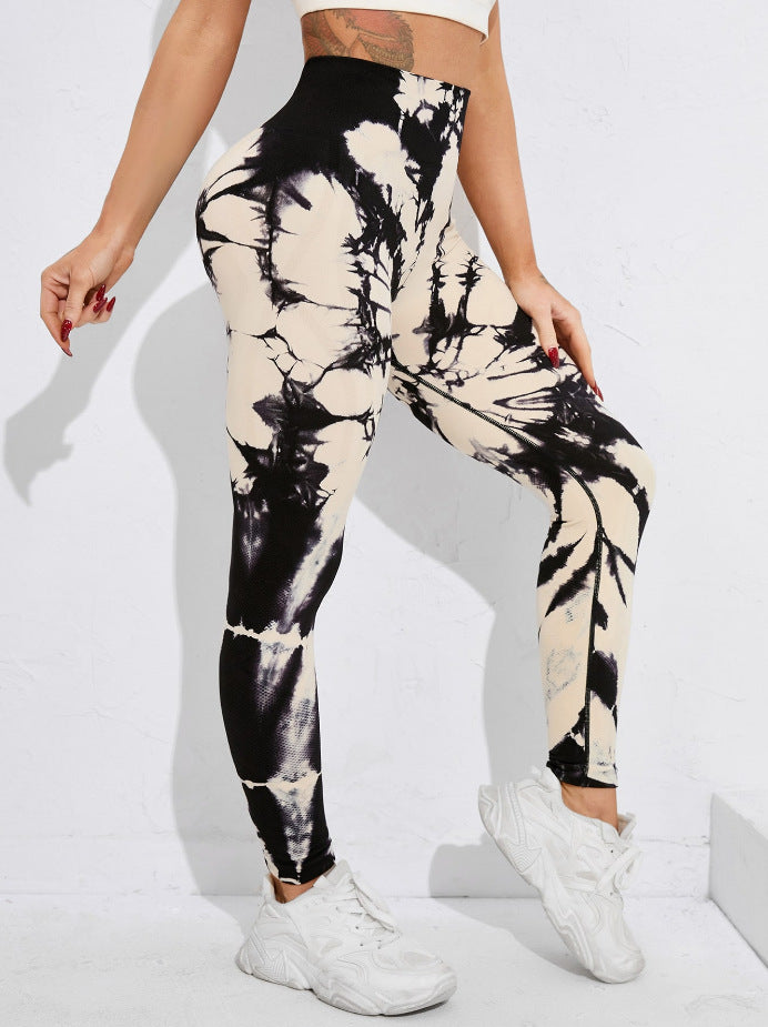 Seamless Tie-Dye High-Waist Leggings - Push-Up Yoga & Workout Pants for Women