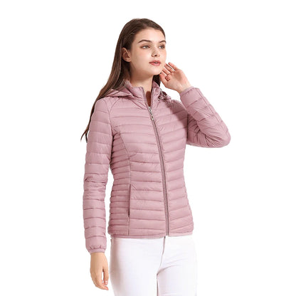 Women's Santelon Ultra-Light Quilted Jacket with Removable Hood, Outdoor Warm and Light Parka with Storage Bag