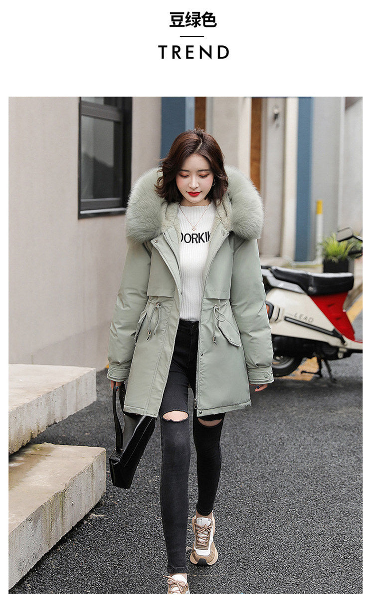 Women's Long Wool Parka with Hood and Fur Collar - Slim Quilted Coat, Warm Winter Fashion for Snow, New 2023