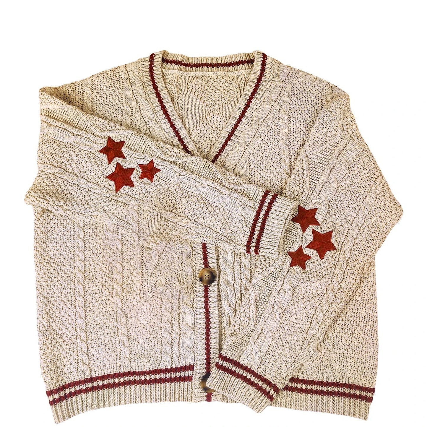 Bordado feminino estrela Y2K Cardigans de malha, suéteres vintage, peito único