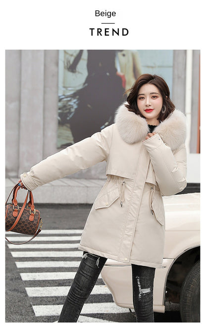 Women's Fine Wool Parka with Hood and Fur Collar, Warm Snowy Quilted Long Coat, Fashion Winter Outerwear 2023