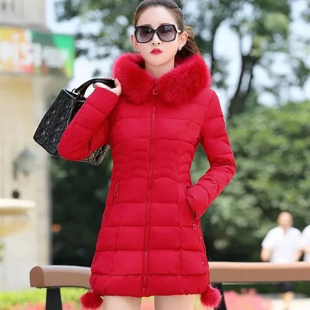 Women's Winter Jacket Parka, Large Faux Fur Collar with Hood, Thick Warm Coat, Casual Women's Outerwear, European Fashion, Black, Tops -30°C