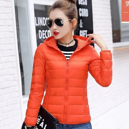 Women's Warm Quilted Cotton Hooded Jacket, Short Parka with High Collar, Oversized Coat, Fall & Winter Tops, New