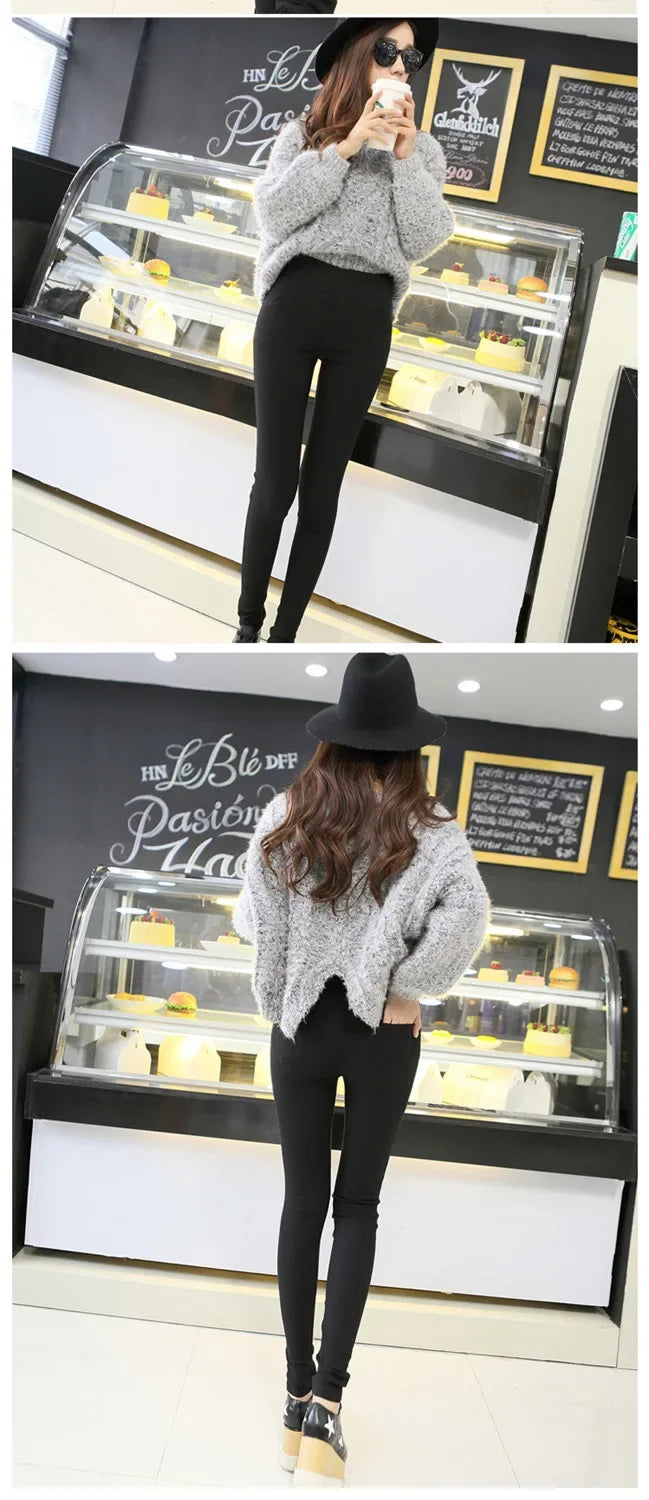 Autumn/winter High-waisted Slimming Black Outer Wear Fleece-lined Thickened Women's Trousers Bottoming Leggings