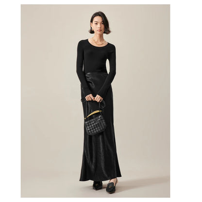 Satin Triacetate Women's Skirt Temperament Elegant Black Long Dress Light Luxury