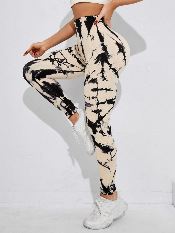 Seamless Tie-Dye High-Waist Leggings - Push-Up Yoga & Workout Pants for Women