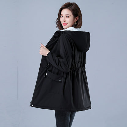 Women's Casual Cotton Parka with Fleece Lining, Hooded Trench Coat, Warm Puffer Jacket, Winter Outerwear