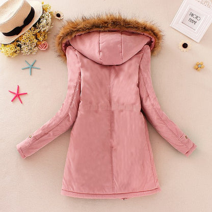 Lightweight Quilted Cotton Jacket for Women - Casual Hooded Parka, Warm Coat for