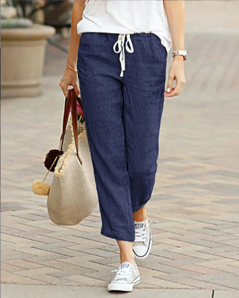 Women's Casual Long Pants – Simple Style, Elastic Waist, Solid Color, Perfect for Spring and Summer, New Chic Workwear