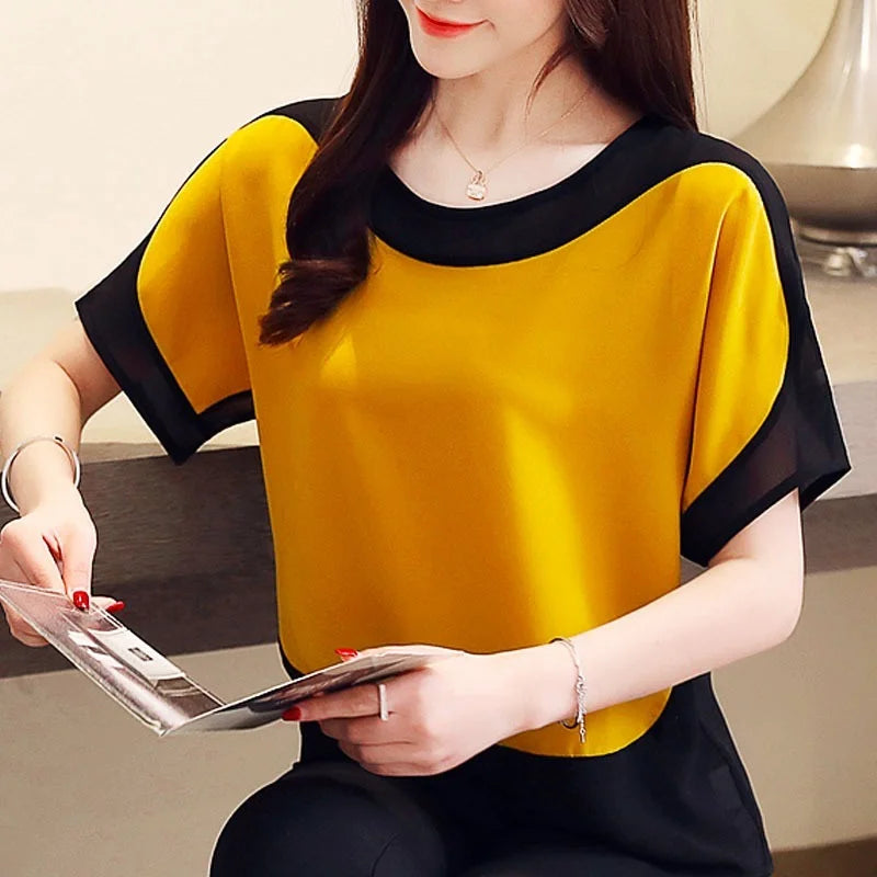 2024 Fashion Women's Chiffon Blouse – Casual Short-Sleeve Top for Modern Women