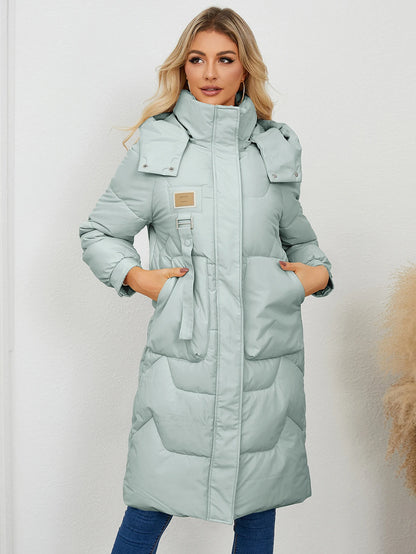 Autumn Winter Women’s Padded Jacket Stand Collar Wide-Waisted Hooded Long Coat