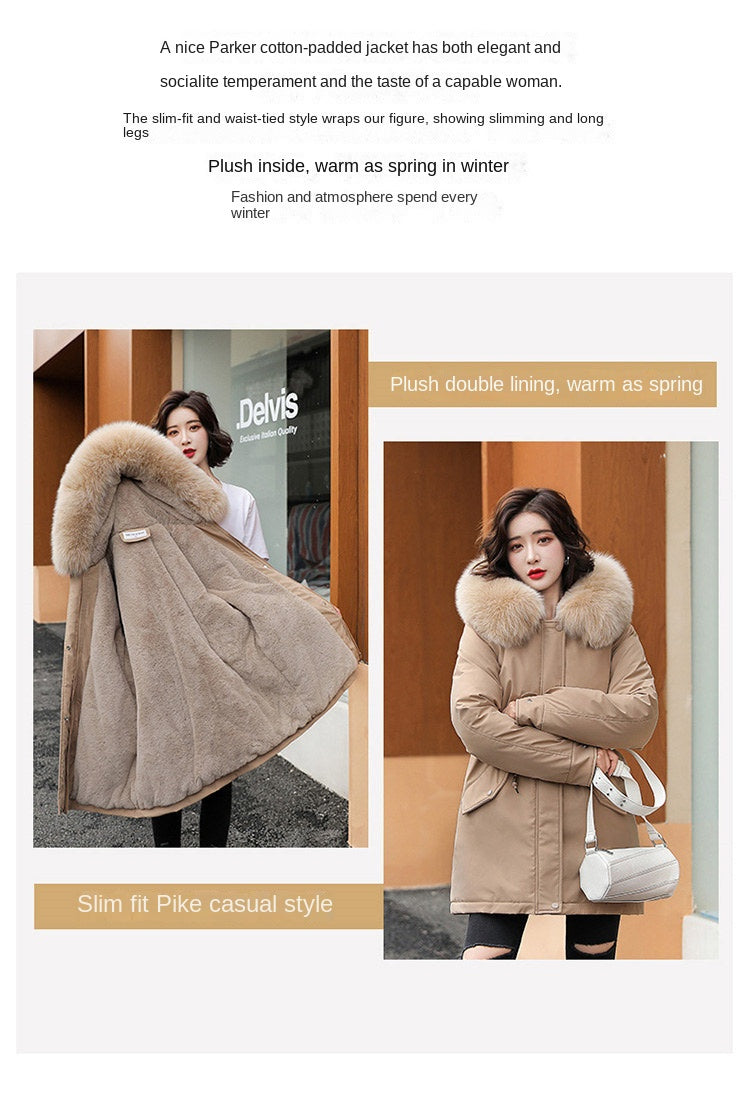 Women's Long Wool Parka with Hood and Fur Collar - Slim Quilted Coat, Warm Winter Fashion for Snow, New 2023