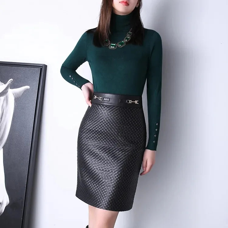 2024 Fashionable High-end Genuine Leather Skirt Lambskin High Waist Pure Hand-wo