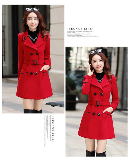 Autumn Winter Women Wool Coat 2024 Ladies Woolen Long Coat Female Fashion Slim-f