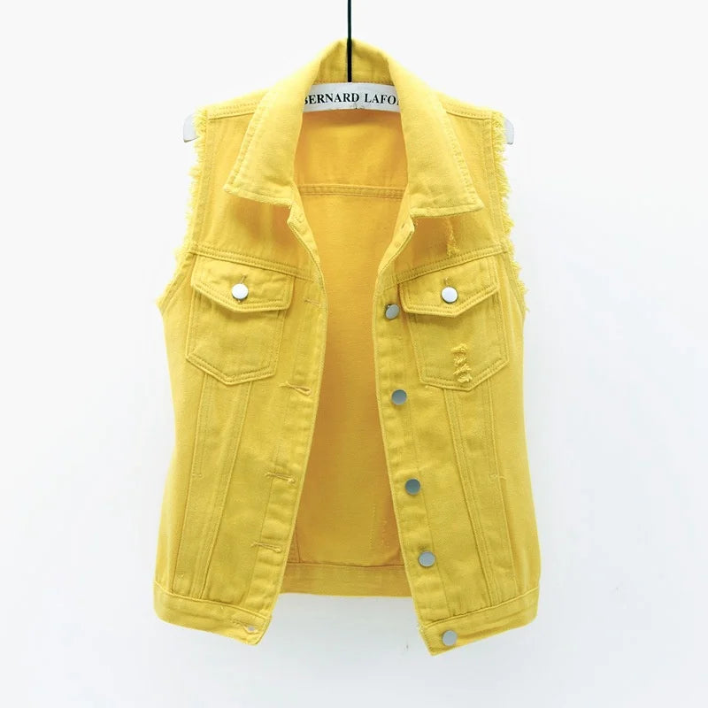 Multi-colour Denim Vest Jacket Women Short Waistcoat Oversize S-7XL Sleeveless C